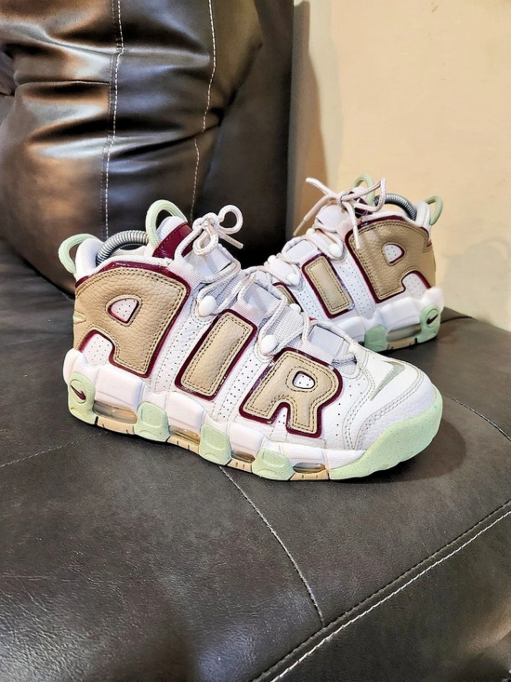 Nike Air More Uptempo Sneakers White & Green US 7 Women